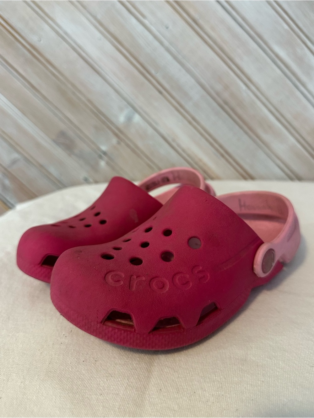 CROCS Kids Classic Clog in Dark Pink with Light Pink Strap